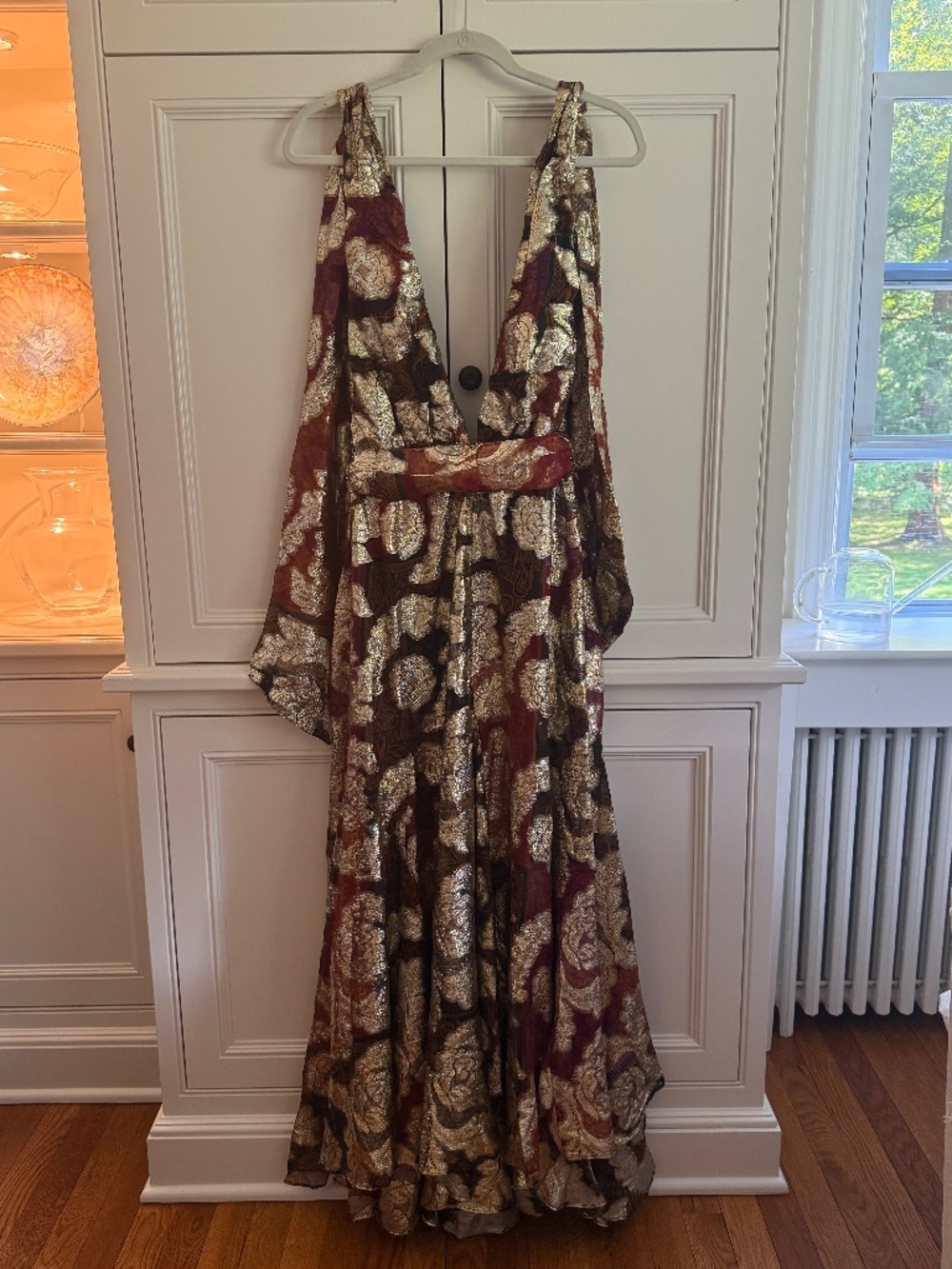 Anthropologie Farm Rio Sleeveless V-Neck Jacquard Lurex Maxi Dress (NWT)